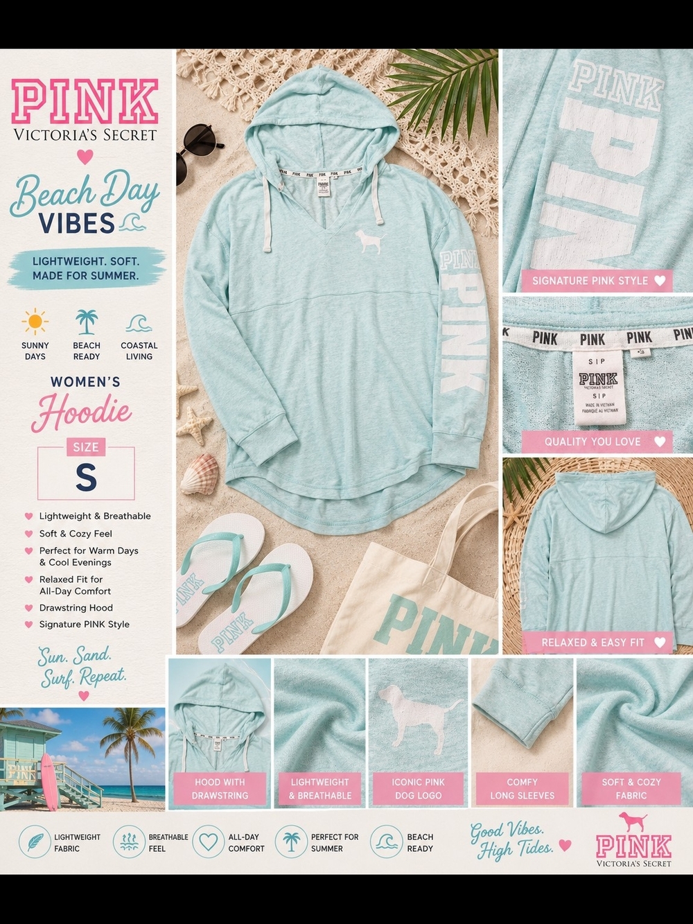 PINK Victoria's Secret Mint Aqua Hooded Pullover